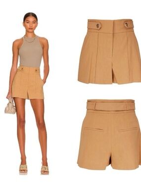 Veronica Beard Betty High-Rise Stretch Linen Blend Tan 3” Shorts Size 4